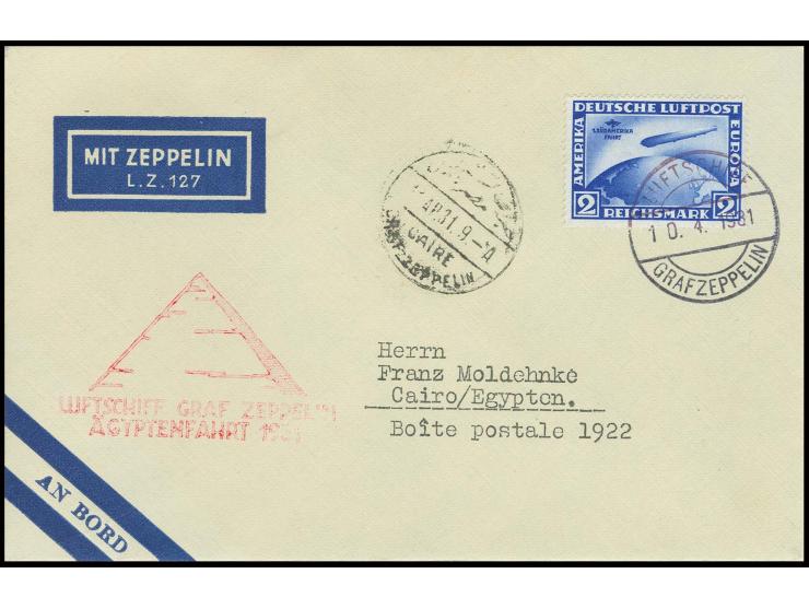 2 M. auf Brief der Zeppelin-Ägyptenfahrt, Pracht