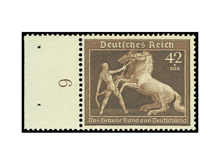 1939, Braunes Band 42 Pfg. auf grünlichem Papier, postfrisches linkes Randstück, Pracht, doppelt sign. sowie Fotoattest Schle
