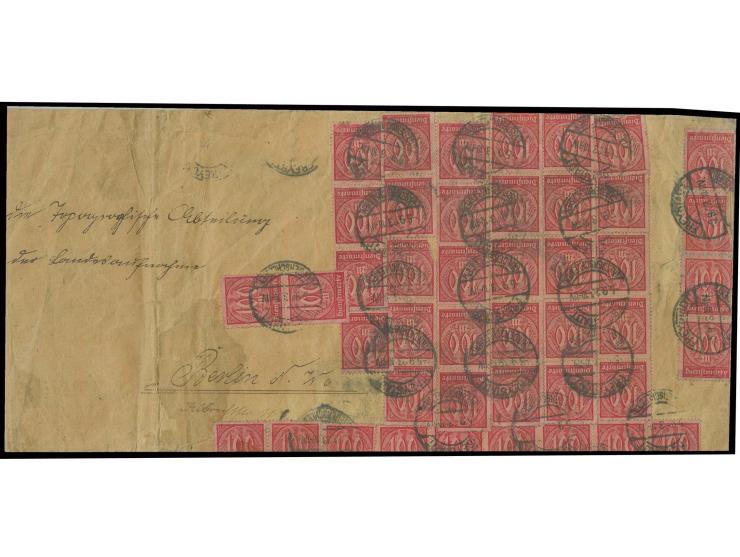 1922, 100 M. lilarot, 1151 Stück (meist in Einheiten) mit Tagesstempel-Entwertung auf Dienstbrief von "FREYSTADT 5.9.23" mit 