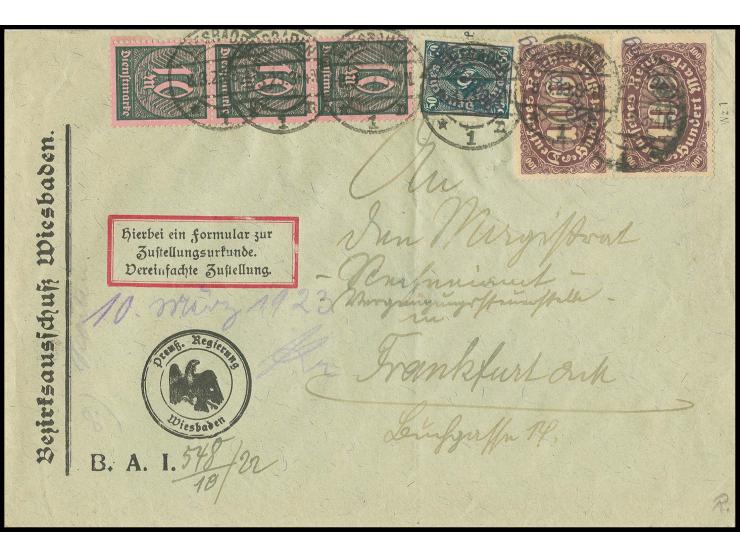 Type III: 100 M. im senkrechten Paar (ein Wert leichter Eckknitter) mit 50 M. in Type II und Zusatzfrankatur auf senkrecht ge