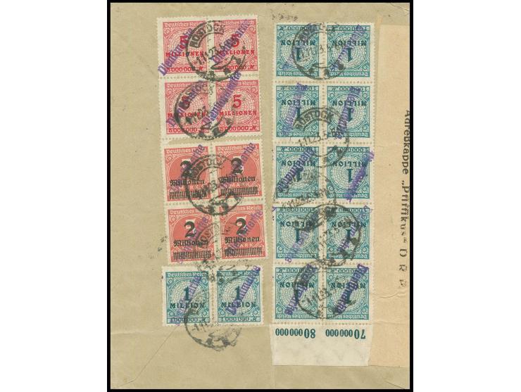 Landessteuerdirektion Mecklenburg: 1923, 1 Mio. M. (Oberrand-10-er-Block) sowie 2 Mio. auf 5000 M. und 5 Mio. M. (jeweils 4er