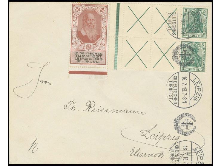 Heftchenblatt 5 Pfg. mit Rand mit durchgehender Strichelleiste, entwertet mit Sonderstempel "LEIPZIG XII. DEUTSCHES TURNFEST 