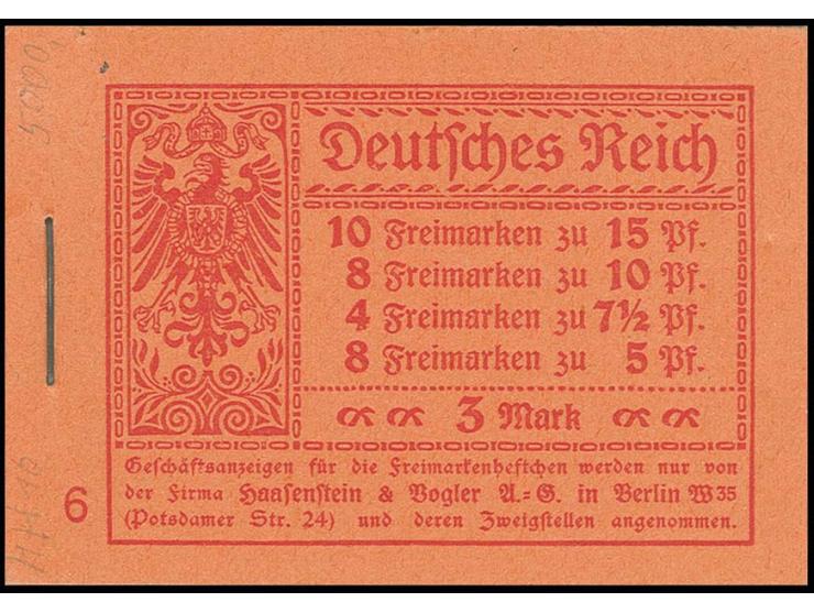 1918, Markenheftchen Germania 3 M., ONr. 6, Heftchenblätter nicht durchgezähnt, postfrisch in einwandfreier Erhaltung, Pracht