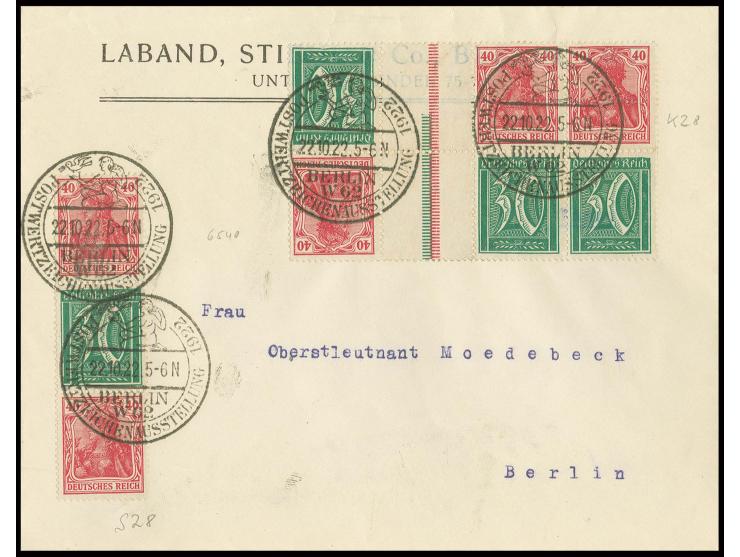 30+Z+40 Pfg. im Paar Zusatzfrankatur S28 und 29, sauber entwertet mit Sonderstempel "Berlin/Postwertzeichenausstellung 22.10.