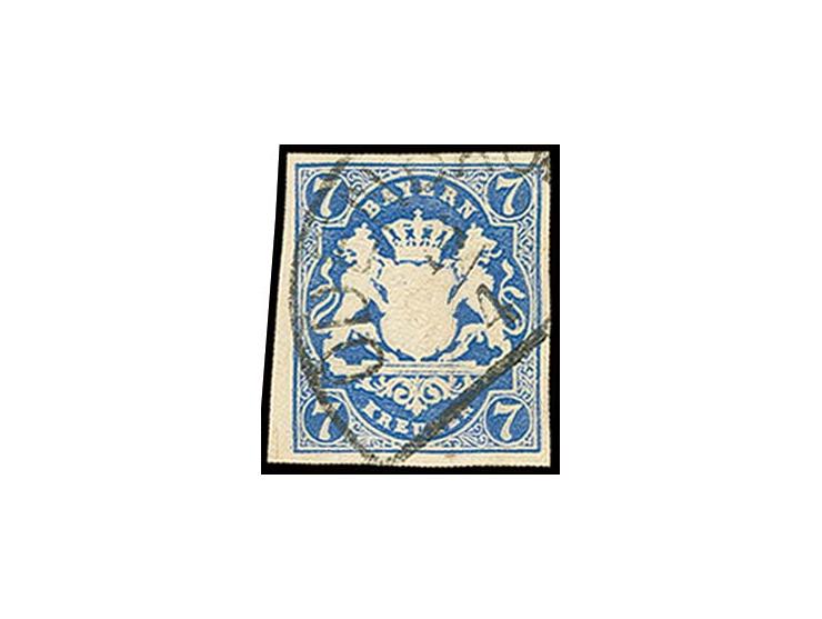 7 Kr. preussischblau, allseits voll- bis breitrandig, entwertet mit klarem Segmentstempel "ODENBAC(H)", kleiner Vortrennschni