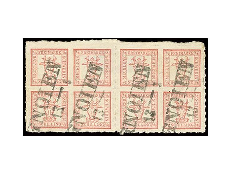 1864, 4/4 Sch. rot im waagerechten Paar, farbfrisch und tadellos durchstochen mit 4mal sehr schön aufgesetztem L2 "GNOIEN 13-