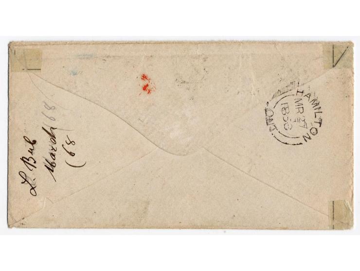 12 Kreuzer lila mit gMR "101" zusammen mit 2 Stück 2 Kreuzer blaugrün mit Segmentstempel "EDENKOBEN 9/3" (1868) auf Briefkuve