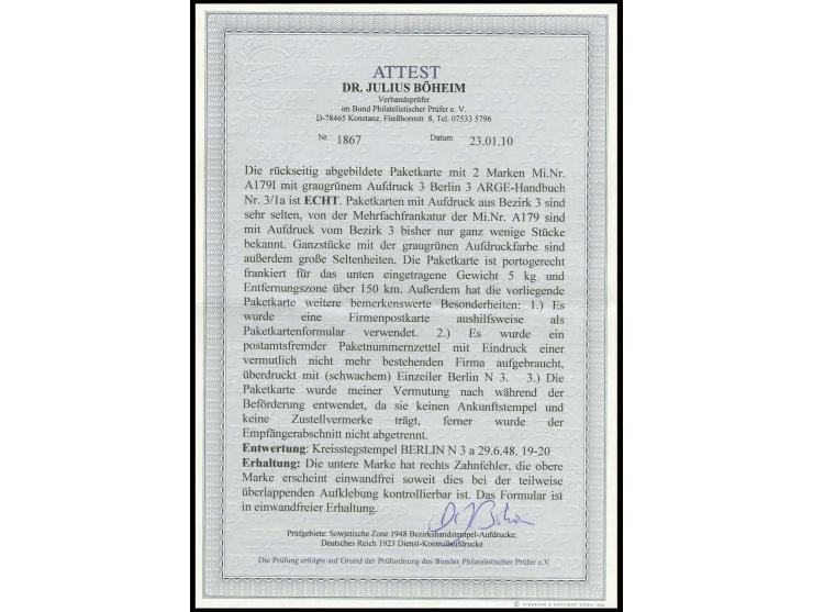 "3/Berlin 3" auf 60 Pfg. karminbraun (Aufdruck nach Handbuck Nr. 3/1a in graugrün), 2 Werte als portogerechte Mehrfachfrankat