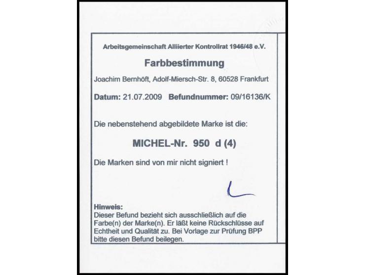 20 Pfg. grünlichblau im Oberrand-Viererblock aus der rechten oberen Bogenecke mit nicht durchgezähntem Plattendruck-Oberrand,
