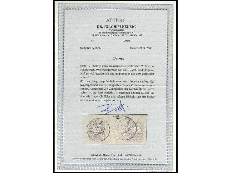 1882, 10 Pfennig grünlichgrau im waagerechten Zwischenstegpaar mit sauberem EKr. "FÜSSEN 19 JUN." auf Briefstück einer Zustel