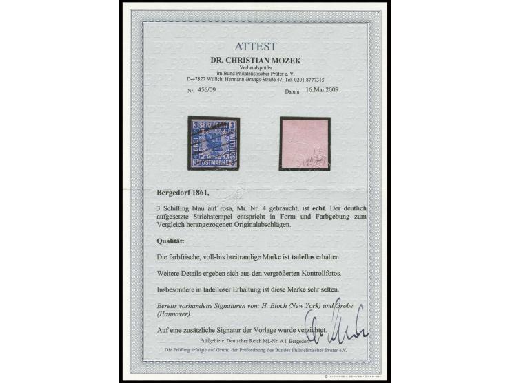 3 Schilling blau auf rosa, farbfrisch und allseits voll- bis breitrandig mit sauber aufgesetztem Strichstempel; insbesondere 