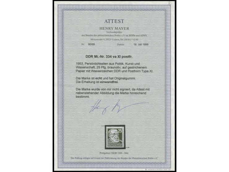 25 Pfg. braunoliv auf gestrichenem Papier mit Wz. XI, postfrisch, Fotoattest Mayer BPP (Mi. 400,-)