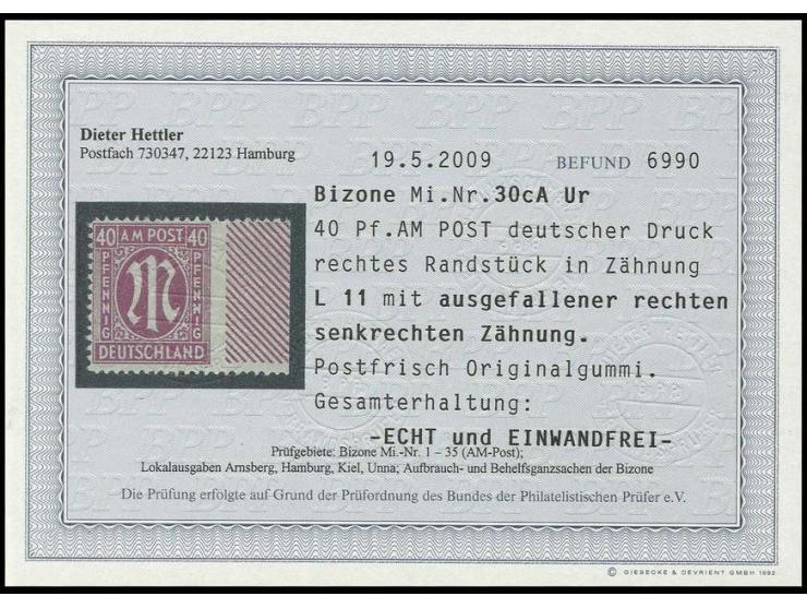 40 Pfg., rechts ungezähntes rechtes Randstück, postfrisch, Fotobefund Hettler BPP (Mi. 400,-)
