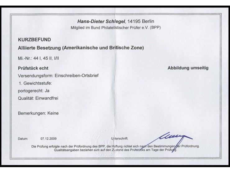 ZIFFER MIT BANDAUFDRUCK 1 Pfg. mit portogerechter Zufrankatur auf R-Ortsbrief aus "WUPPERTAL-ELBERFELD 8 11.9.48", Ankunftsst