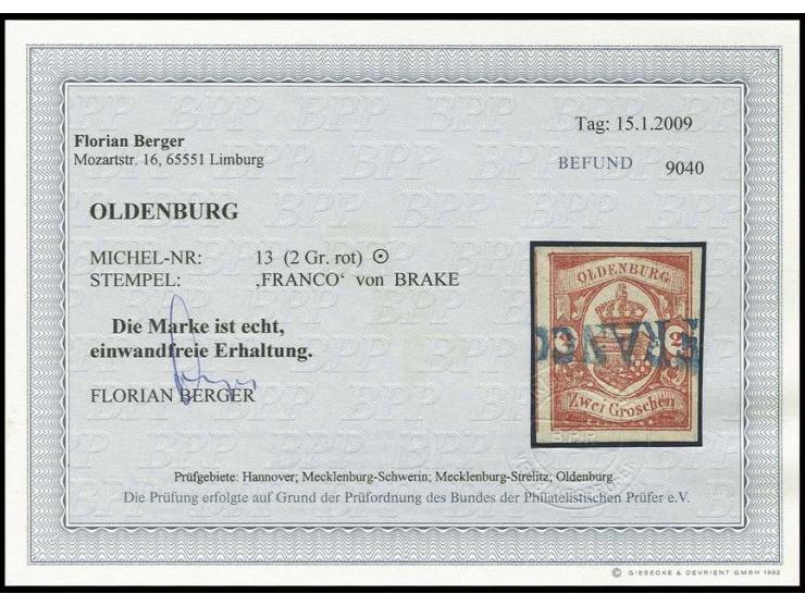 1861, 2 Groschen rot, farbfrisch und allseits breit- bis überrandig mit Teilen der linken Nachbarmarke, sauber und kontrastre