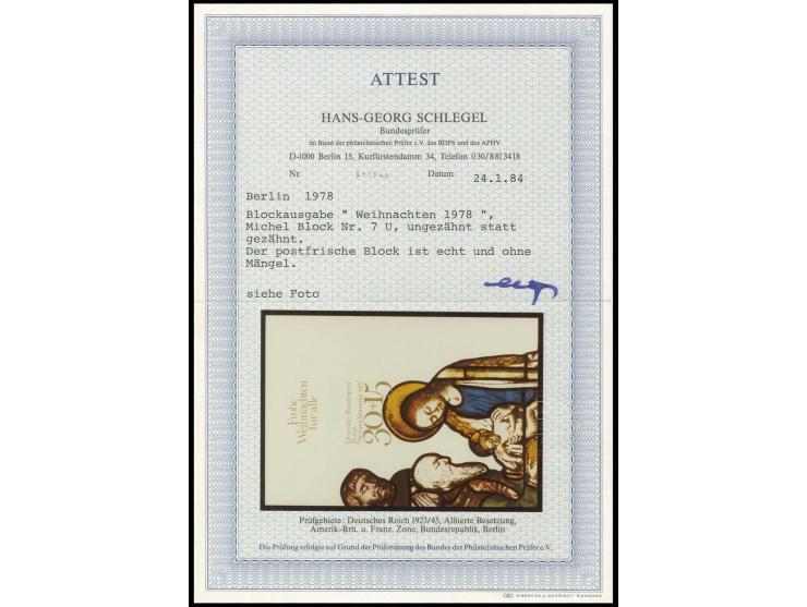 1978, Weihnachts-Block ungezähnt, postfrisch, Fotoattest Schlegel BPP