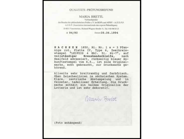 3 Pfennige ziegelrot, Platte IV, Type 6, farbfrisch und allseits voll- bis breitrandig, oben mit vollständiger Zwischenlinie,