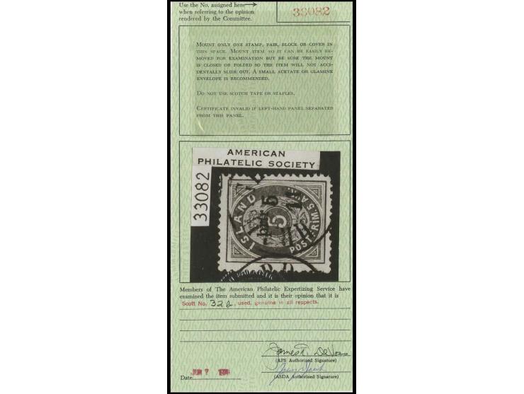 1897, thrir-surcharge 3 on 5 a. green, type I, perf. 14:13 1/2, used, very fine, certifcate APS (Mi. 3800,-)