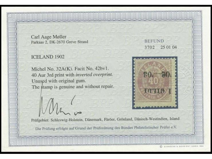 40 a. lilac with inverted overprint, unused, fine, Möller BPP certificate