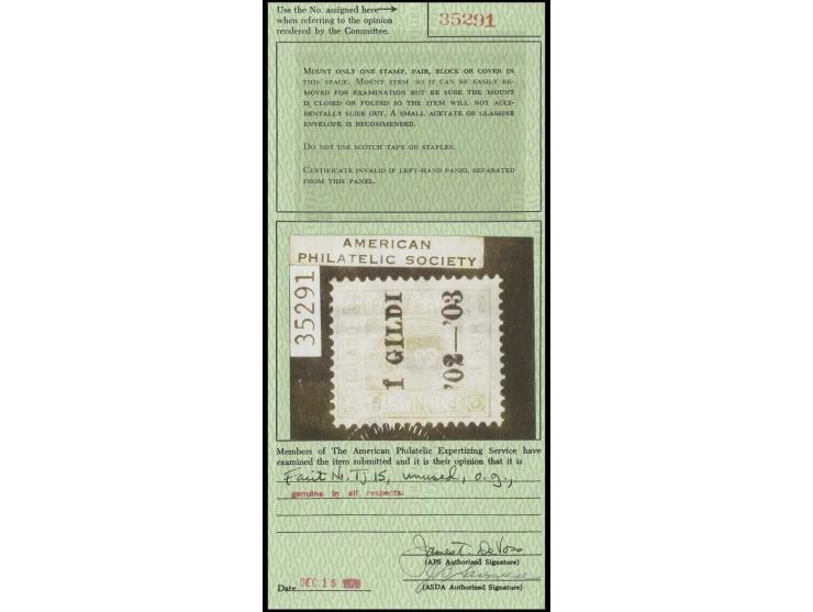1900, Gildi overprint, 3 a. yellow-orange, perf. 14:13 1/2, unsused with original gum, fine, certificate APS and Kobenhavn Ph