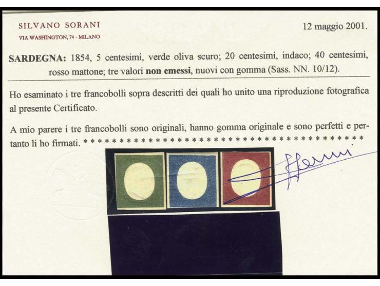 1854, not issued 5-40 C., unused with original gum, 20c. slightly touched at bottom, otherwise fine, signed and certificate S
