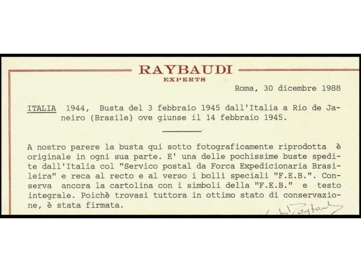 MILITARY POST: BRASILIAN ARMY POST: 1945, Field post cover from a member of the "Forca Expedicionaria Brasileira" with conten