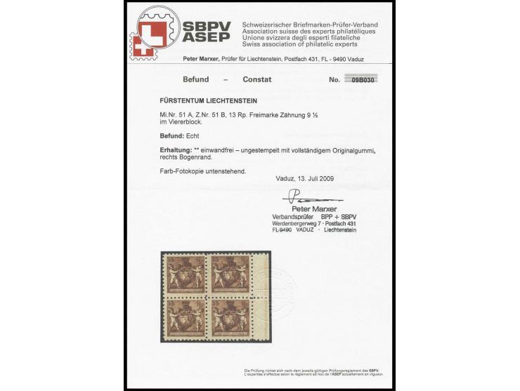 13 Rp. im rechten Rand-4er-Block, postfrisch, Luxus, Fotobefund Marxer BPP (Mi. 1.000,-)