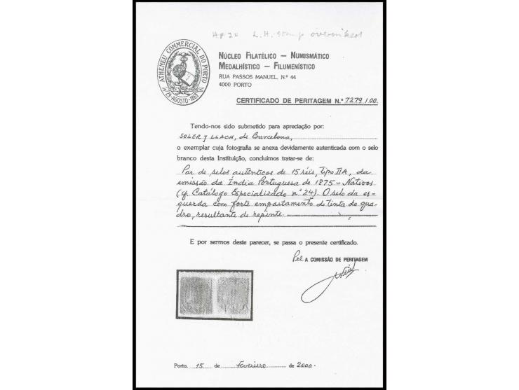 15 r. rose, horizontal pair, the left stamp with double print of the frame, unused o.g., certificate Nucleo Filatelico (AF no
