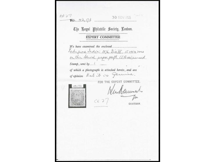 15 r. rose, unused o.g., an extremely fine copy of this scarce stamp, certificate RPS (1955) (AF no. 27)