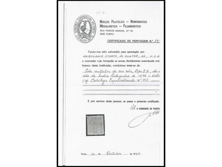 200 r. yellow, unused, very fine, certificate Nucleo Filatelico (AF no. 31)