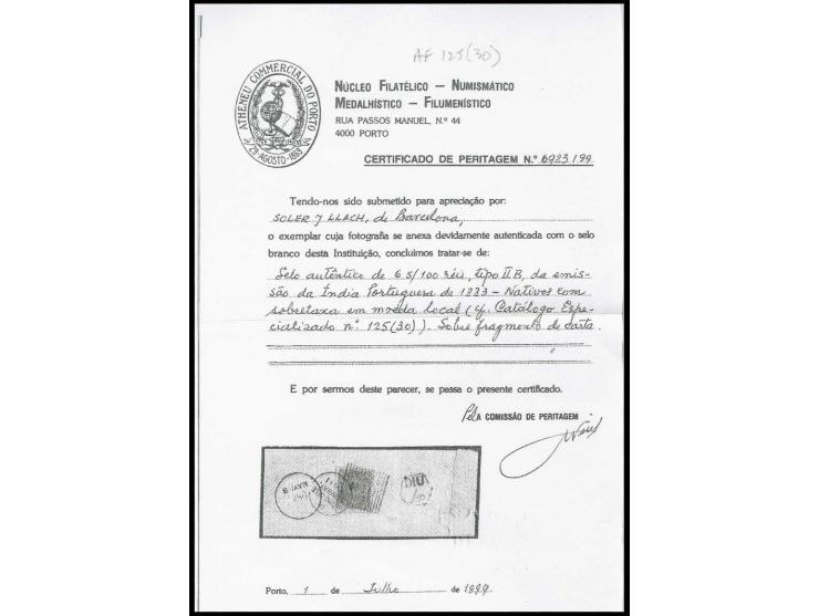 6 on 1876, 100 r. green, tied by clear "DIU" to small native cover 1883, to Bombay, fine and scarce, certificate Nucleo Filat