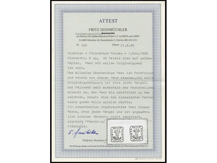 40 par. blue, horizontal pair with large margins all around, unused, the stamps themselves never hinged, extremely fine, sign