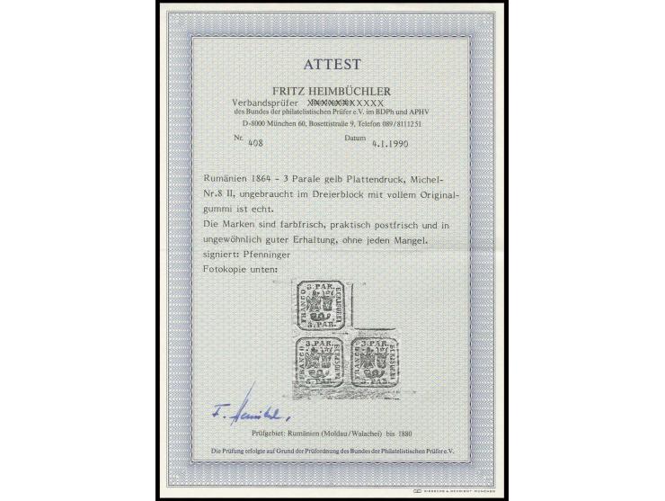 3 par. yellow, block of three, unhinged mint, very fine, signed Pfenninger and certificate Heimbüchler BPP