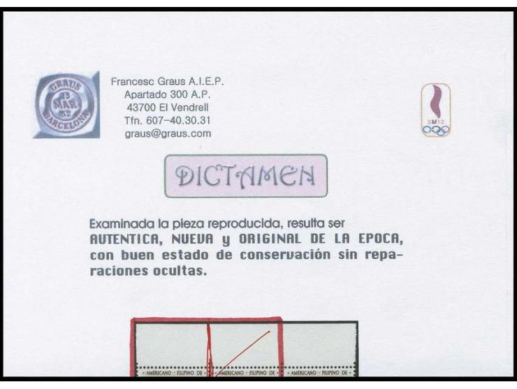 Municipal Congress Barcelona 1,50 pts., unissued colour brown, copy of the top sheet margin, unhinged mint, opinion Graus for