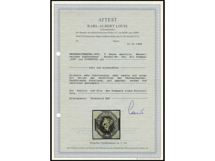 6 d. dull lilac, large margins all round with clear numeral "466", inverted watermark, signed Pröschold BPP and certificate L