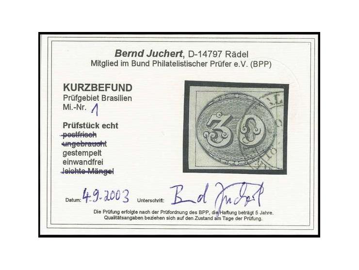 1843, Bull eyes, 30 r. with good margins all round, used, fine, opinion Juchert BPP