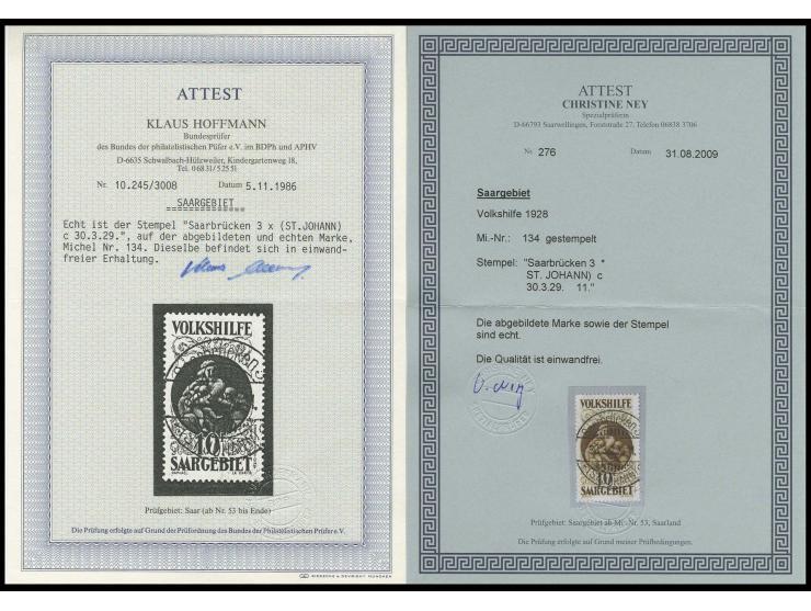 1928, Volkshilfe Madonna 10 Francs, sauber zentrisch gestempelt "Saarbrücken 3 (ST. JOHANN) 30.3.29", Kabinett, Fotoatteste H
