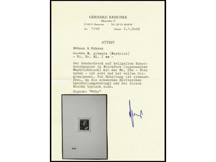 1943, Heydrichblock mit Nr. "290", postfrisch in hervorragender Erhaltung (schwache herstellungsbedingte Gummiknitter); eines