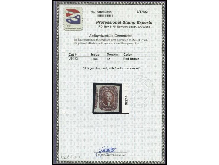 1851, 5 c. red brown large margins, with portions of 3 adjoining stamps, used with black c.d.s, very fine and rare, cerificat