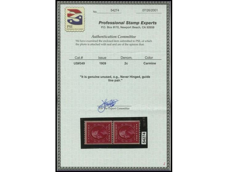 2 c. carmine, vertical guide line pair, never hinged, fine, certificate PSE (Scott-Nr. 349)