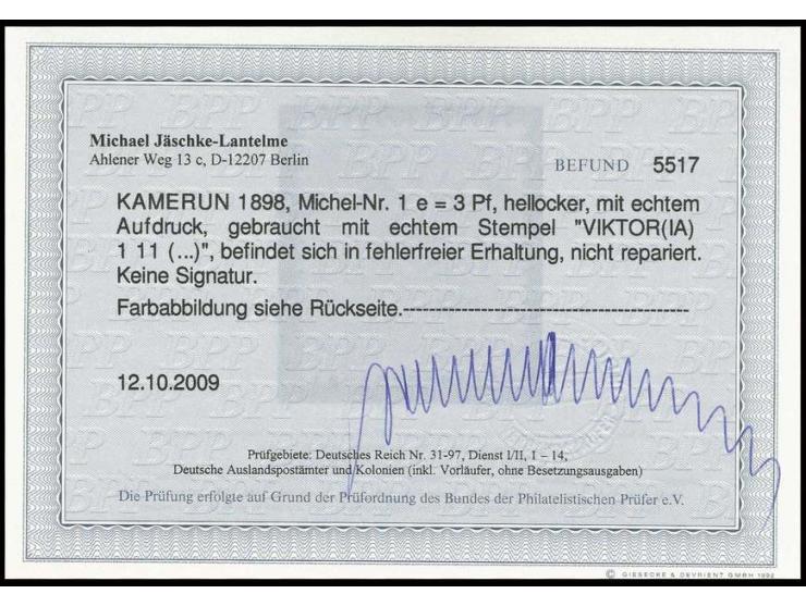 3 Pfg. hellocker, sauber gestempelt, Kabinett, Befund Jäschke-L. BPP