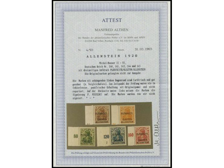 Unverausgabte 5-40 Pfg. kpl., postfrische linke Randstücke, Luxus, sign. Mikulski und Fotoattest Althen BPP (Mi. 900,-)