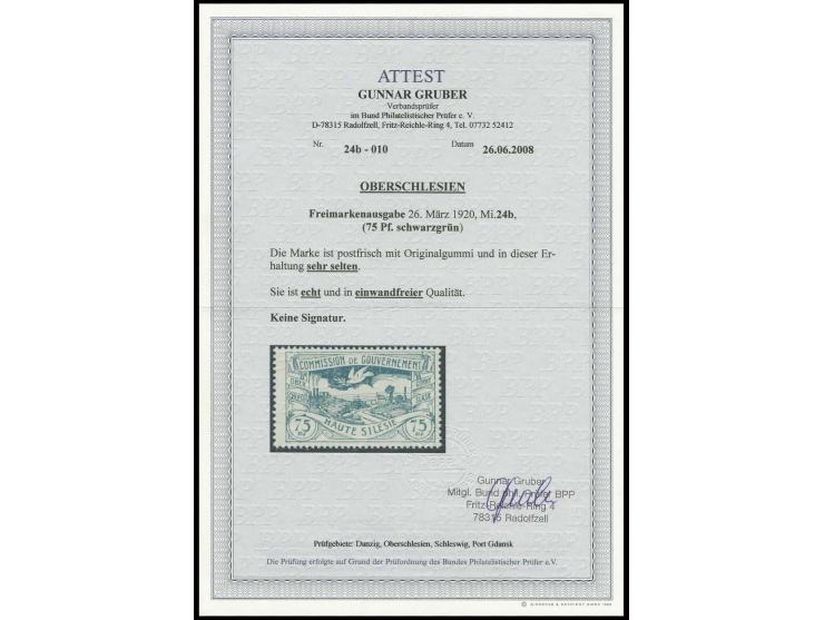 1920, 75 Pfg. schwarzgrün, postfrisch, Pracht, Fotoattest Gruber BPP (Mi. 2.000,-)