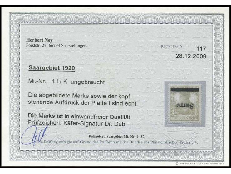 Aufdruck Type I: 2 Pfg. mit kopfstehendem Aufdruck, ungebraucht, Pracht, mehrfach sign. und Fotobefund Ney BPP (Mi. 400,-)