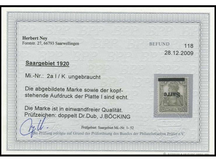 2½ Pfg. mit kopfstehendem Aufdruck, ungebraucht, Pracht, sign. Dr. Dub und Böcking sowie Fotobefund Ney BPP (Mi. 450,-)