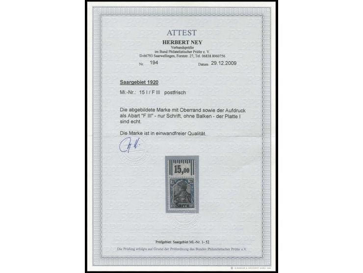 75 Pfg., Oberrandstück mit Aufdruckabart  "nur Schrift", postfrisch, Kabinett, Fotoattest Ney BPP (Mi. 800,-)