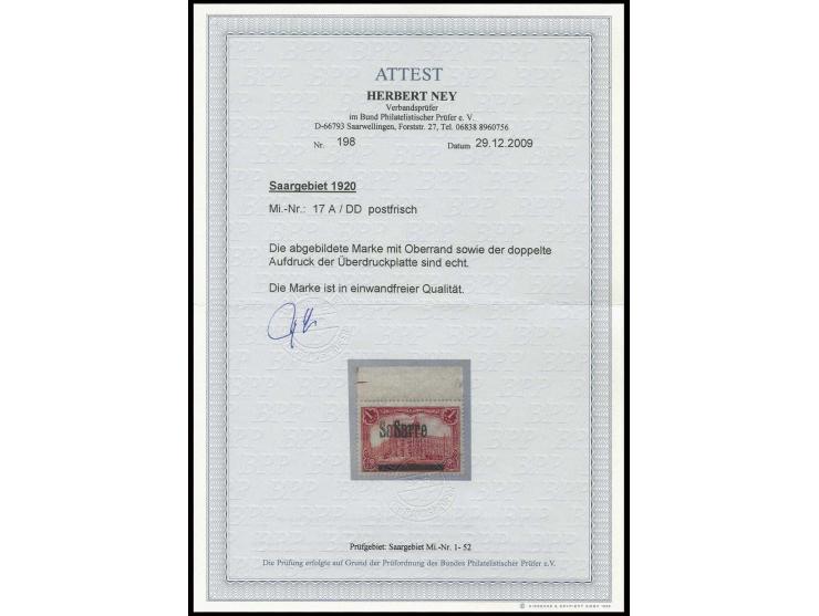 1 M. mit doppeltem Aufdruck, Oberrandstück, postfrisch mit Falzspuren im Rand, Pracht, sign. Burger BPP und Fotoattest Ney BP