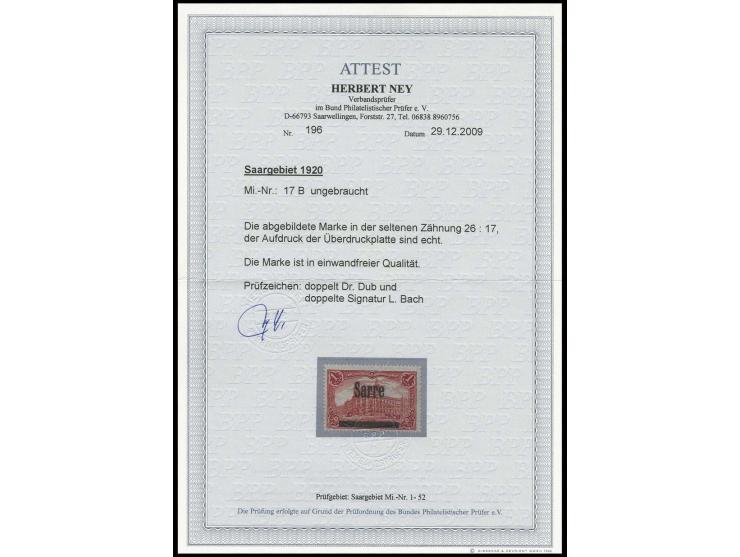 1 M., gezähnt 26:17, ungebraucht, Pracht, sign. Dr. Dub und Bach sowie Fotoattest Ney BPP
