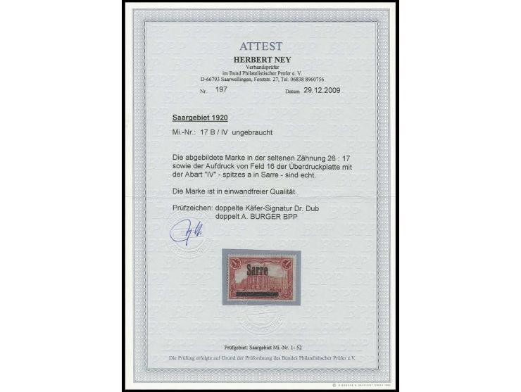 1 M. gezähnt 26:17 mit Aufdruckfehler "spitzes a", ungebraucht, mehrfach sign. und Fotoattest Ney BPP (Mi. 3.000,-)