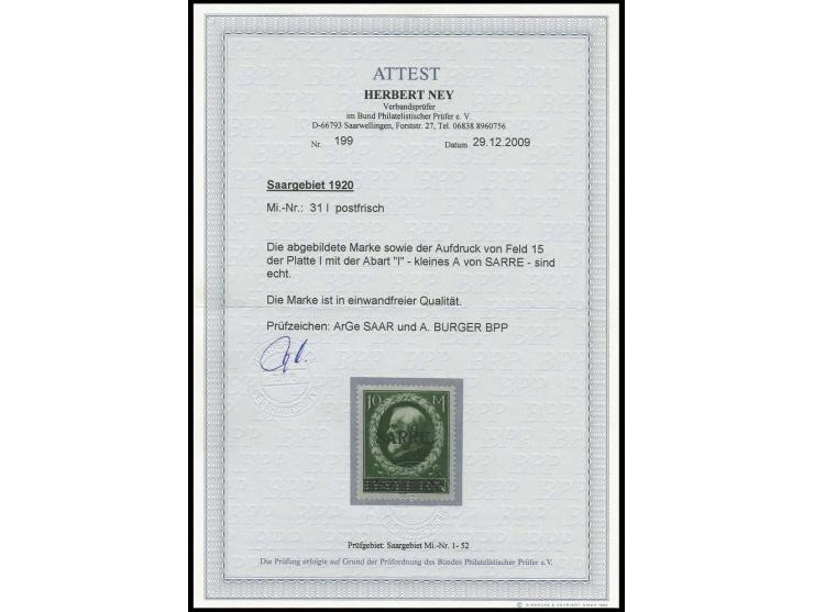 10 M. mit Aufdruckfehler "kleines A", postfrisch in einwandfreier Erhaltung, mehrfach sign. und Fotoattest Ney BPP (Mi. 600,-